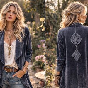 Anthropologie Anama Velour Boho Cardigan NWT Size M Soft Draped Chic Must Have